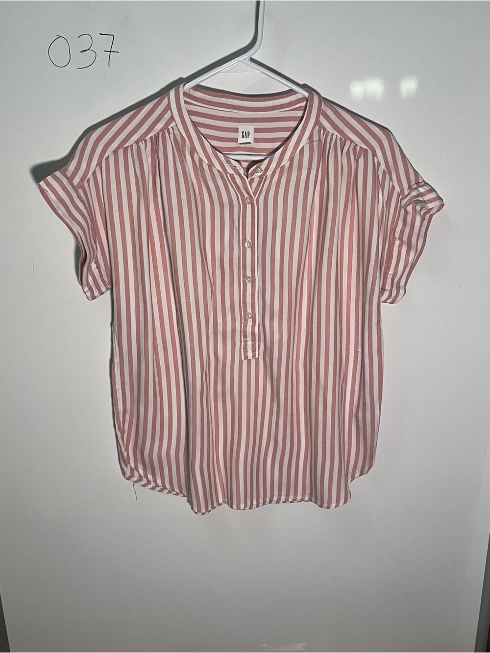 GAP Pink & White Vertical Stripe Short Sleeve Henley